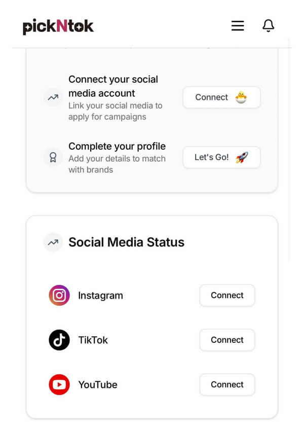 Ready to connect your social media account. Click the Connect button to start the process.